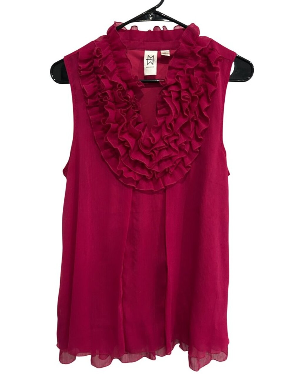 Marc Bouwer Womens Fuchsia Lined Ruffled Sleeveles Top Size Large Elegant Bold